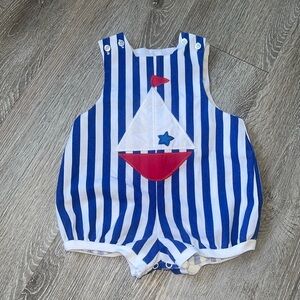 Bailey Boys Sailboat Romper size 9 months blue stripe baby